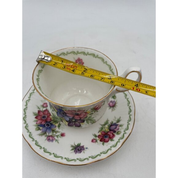 Queens Special Flowers Fine Bone China Cup & Saucer Anemone July Design - Picture 5 of 7
